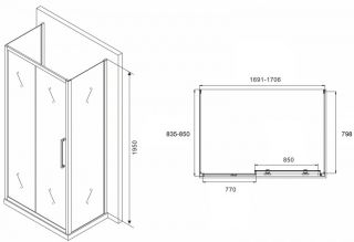 Душевой уголок ABBER Schwarzer Diamant AG30170MH-S85M-S85M 170x85см хром